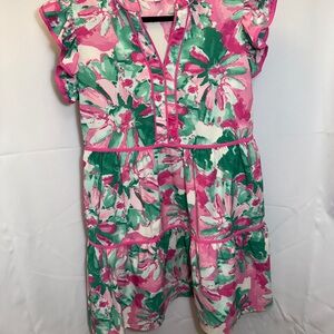 Floral Pink and Green Ruffle Dress (with pockets)